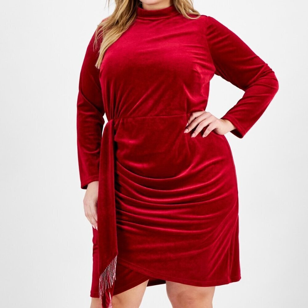 Tahari ASL Plus Size 18W Red Velvet Bodycon Dress NWT Party Cocktail Mock Neck - Picture 6 of 8
